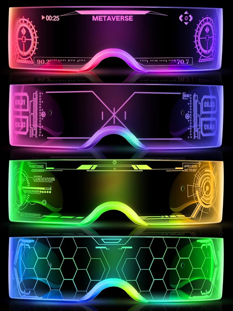 TOODOO 4 Pairs LED Visor Glasses Light up Glasses Futuristic Luminous Rave Glasses 7 Colors 4 Modes for Club Christmas Party - Image 1
